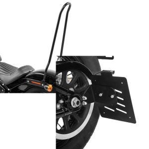 Set: Sissybar für Harley Davidson Softail Street Bob 18-21 Tampa XL schwarz Craftride + Seitlicher Kennzeichenhalter für Harley Davidson Softail 18-21 Craftride schwarz_1