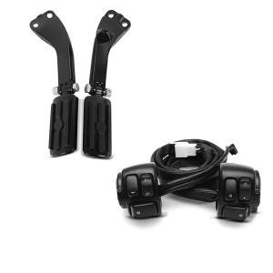Set: Sozius Fussrasten Set mit Halter für Harley Dyna Street Bob 06-17 BL1 schwarz Craftride + Lenkerschalter für Harley Davidson Dyna Street Bob 06-11 Lenkerarmatur schwarz Craftride_1