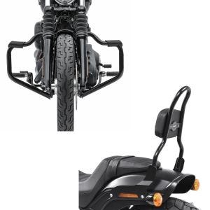 Set: Sturzbügel Mustache für Harley Davidson Softail 18-21 Schutzbügel 32mm schwarz Craftride + Sissy Bar CSM Fix für Harley Fat Bob / 114 18-21 schwarz Craftride_1