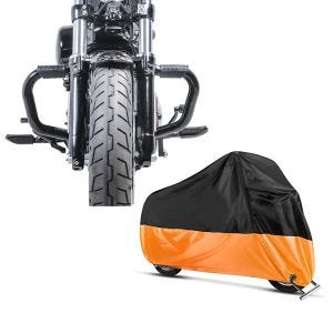 Set: Sturzbügel Mustache II für Harley Davidson Sportster 1200 Iron 18-20 Schutzbügel schwarz Craftride + Abdeckplane Harley Sport Glide - Sportster 1200 Iron Craftride XXL in schwarz-orange_1
