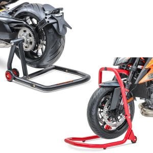 Set: Einarmständer KTM 1290 Super Duke GT 16-21 Montageständer ConStands Single-One schwarz + Montageständer für KTM 1290 Super Duke GT 16-21 Lenkkopfständer V4 ConStands rot_1