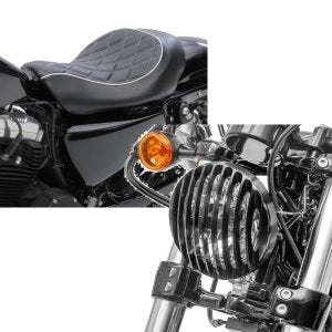 Set: Solo Sitz für Harley Sportster 883 Iron 09-20 Craftride SR4 Sitzbank + Scheinwerfer Grill Harley Sportster 883 Iron 09-20 schwarz von Craftride_1