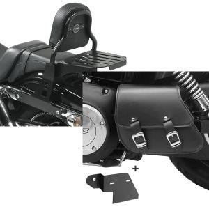 Set: Sissy Bar CSS Fix für Harley Dyna Fat Bob 10-17 mit Gepäckträger schwarz Craftride + Schwingentasche + Halter für Harley Dyna Fat Bob 08-17 Craftride_1