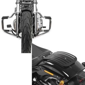Set: Sturzbügel Mustache für Harley Davidson Softail 18-21 Schutzbügel 32mm chrome Craftride + Gepäckträger für Harley Fat Boy / 114 18-21 Solo Rack L1 Gepäckbrücke Craftride_1