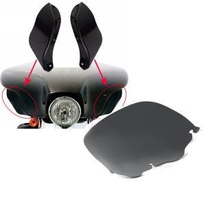 Set: Seitlicher Windabweiser für Harley-Davidson Touring 96-13 schwarz Craftride + Windschild 12,5" für Harley-Davidson Electra-Street Glide 96-13 rauchgrau Craftride_1