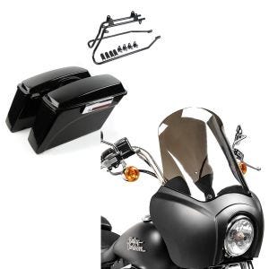 Set: Seitenkoffer Set für Harley Dyna Street Bob 08-17 DY1 Craftride + Frontverkleidung für Harley Dyna Street Bob 06-17 Craftride MG5 mit Scheibe schwarz-matt rauchgrau_1