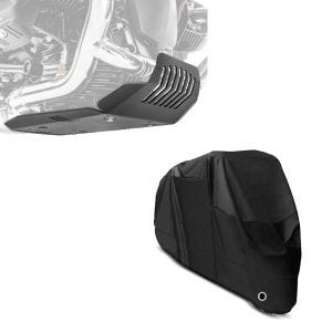 Set: Motorschutz für BMW R NineT Scrambler 16-21 Motoguard Aluminium Bugspoiler Unterbodenschutz schwarz + Abdeckplane BMW R NineT / Pure / Scrambler  R 80 GS / R Craftride XL in schwarz_1