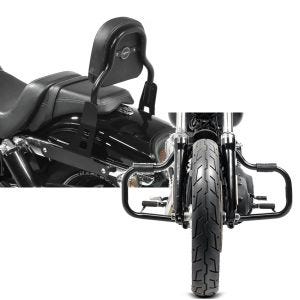 Set: Sissy Bar CSS Fix für Harley Dyna Fat Bob 10-17 schwarz Craftride + Sturzbügel für Harley Davidson Dyna Fat Bob 08-17 Craftride Mustache schwarz_1