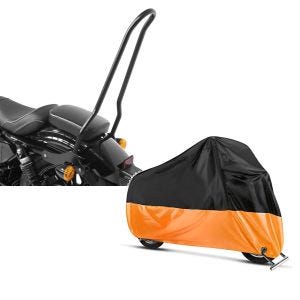 Set: Sissybar für Harley Sportster 1200 Iron 18-20 Craftride Tampa + Abdeckplane Harley Sport Glide - Sportster 1200 Iron Craftride XXL in schwarz-orange_1
