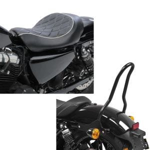 Set: Solo Sitz für Harley Sportster 883 Iron 09-20 Craftride SR4 Sitzbank + Sissybar für Harley Sportster 883 Iron 09-20 Craftride Tampa S schwarz_1