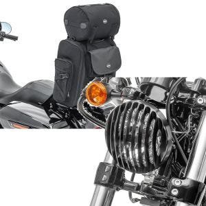 Set: Sissybar Tasche für Harley Sportster Forty-Eight 48 / Special Hecktasche Craftride SXL mit Gepäckrolle + Scheinwerfer Grill Harley Sportster Forty-Eight 48 10-20 schwarz von Craftride_1