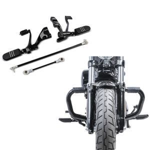 Set: Vorverlegte Fußrastenanlage für Harley Sportster Forty-Eight 48 10-13 Craftride schwarz + Sturzbügel Mustache II für Harley Davidson Sportster Forty-Eight 48 10-20 Schutzbügel schwarz Craftride_1