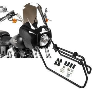 Set: Frontverkleidung für Harley Dyna Low Rider / Street Bob Craftride MG5 mit Scheibe schwarz-rauchgrau + Seiten Kofferträger für Harley Davidson Dyna Street Bob 08-17 Craftride_1