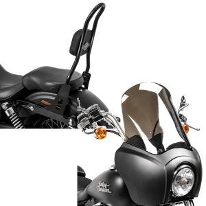Set: Sissybar für Harley Davidson Street Bob 09-17/LR Craftride Fast Rider-L schwarz + Frontverkleidung für Harley Dyna Street Bob 06-17 Craftride MG5 mit Scheibe schwarz-matt rauchgrau_1