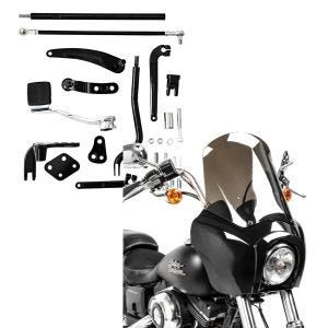 Set: Vorverlegte Fussrastenanlage für Harley Dyna Modelle 06-17 Craftride RR1 + Lampenmaske MG5 für Harley Dyna Street Bob 06-17 Lampen Verkleidung schwarz-rauchgrau Craftride_1