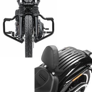 Set: Sturzbügel Mustache für Harley Davidson Softail 18-21 Schutzbügel 32mm schwarz Craftride + Set Fahrer Rückenlehne Gepäckträger für Harley Breakout / 114 18-20 Craftride Sissybar_1