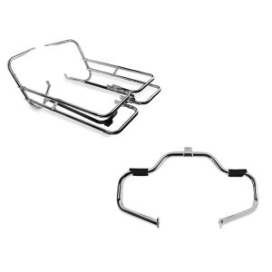 Set: Kofferträger Twin Rail für Harley Road King 97-08 Schutzbügel Craftride + Sturzbügel für Harley Davidson Road King 97-08 Craftride Mustache chrom_1