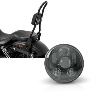 Set: Sissybar für Harley Davidson Street Bob 09-17/LR Craftride Fast Rider-L schwarz + Hauptscheinwerfer LED 5,75 Zoll für Harley Dyna Street Bob 06-17 schwarz von Craftride_1