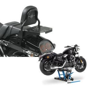 Set: Sissy Bar CSS Fix für Harley Dyna Fat Bob 10-17 mit Gepäckträger schwarz Craftride + Hebebühne Harley Davidson Dyna Fat Bob Motorradheber ConStands Mid-Lift L in blau_1