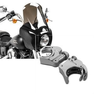 Set: Frontverkleidung für Harley Dyna Low Rider / Street Bob Craftride MG5 mit Scheibe schwarz-rauchgrau + Windschild Klammern 49mm Harley Davidson Dyna Street Bob 06-17 Windschutzscheiben chrom Craftride_1
