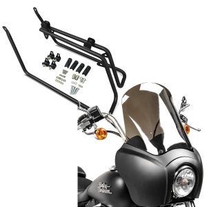 Set: Seiten Kofferträger für Harley Davidson Dyna Street Bob 08-17 Craftride + Frontverkleidung für Harley Dyna Street Bob 06-17 Craftride MG5 mit Scheibe schwarz-matt rauchgrau_1