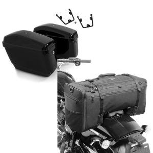 Set: Seitenkoffer für Kawasaki Vulcan S 15-21 mit Halter Satteltaschen Nevada Craftride + Hecktasche für Kawasaki Vulcan S / Café SQ1 Craftride 52l schwarz_1