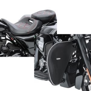 Set: Sitzbank für Harley Street Glide Special 15-21 Craftride RH3 schwarz-rot + Sturzbügel Spritzschutz für Harley Street Glide Special 15-21 Beinwärmer Craftride_1