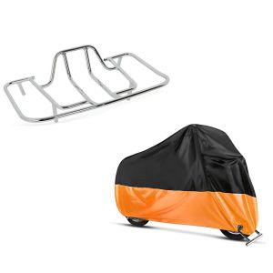 Set: Gepäckträger Honda Goldwing GL 1800 01-16 chrom Craftride + Abdeckplane Honda Gold Wing 1500 / 1800 Craftride XXXXL in schwarz-orange_1