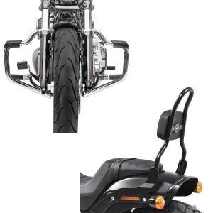 Set: Sturzbügel Mustache für Harley Davidson Softail 18-21 Schutzbügel 32mm chrome Craftride + Sissy Bar CSM Fix für Harley Fat Bob / 114 18-21 schwarz Craftride_1