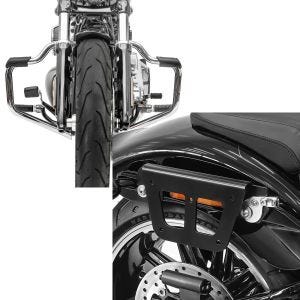 Set: Sturzbügel Mustache für Harley Davidson Softail 18-21 Schutzbügel 32mm chrome Craftride + Satteltaschenhalter für Harley Breakout / 114 18-21 Craftride Slim S rechts_1