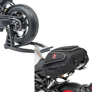 Set: Einarm Montageständer hinten für KTM 1290 Super Duke/ R 14-21 Constands SC1 Alu Motorradständer schwarz + Hecktasche für KTM 1290 Super Duke / R Gepäcktasche hinten Bagtecs X50 50Ltr schwarz_1