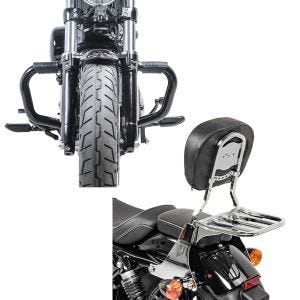 Set: Sturzbügel Mustache II für Harley Davidson Sportster 1200 Custom 04-20 Schutzbügel schwarz Craftride + Sissybar Harley Sportster 1200 Custom 04-20 Craftride Fast Driver-S inkl. Gepäckträger chrom_1
