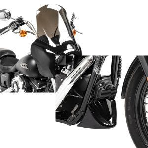 Set: Lampenmaske MG5 für Harley Dyna Street Bob 06-17 Lampen Verkleidung schwarz-rauchgrau Craftride + Bugspoiler für Harley Davidson Dyna Street Bob 06-17 Craftride_1