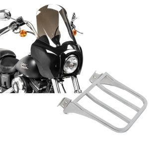 Set: Frontverkleidung für Harley Dyna Street Bob 06-17 Craftride MG5 mit Scheibe schwarz-rauchgrau + Gepäckträger für Harley Dyna Street Bob 06-17 chrom Craftride_1