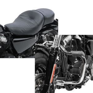 Set: Doppel Sitzbank für Harley Davidson Sportster 1200 Custom 04-20 CM Sitz Craftride + Sturzbügel für Harley Davidson Sportster 1200 Custom 04-20 Mustache chrom Craftride_1