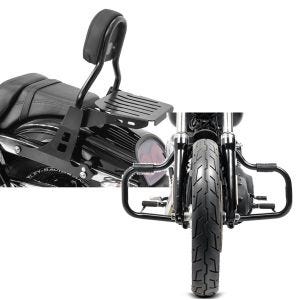 Set: Sissybar Harley Davidson Dyna Fat Bob 10-17 Craftride Fast Driver-M inkl. Gepäckträger schwarz + Sturzbügel für Harley Davidson Dyna Fat Bob 08-17 Craftride Mustache schwarz_1