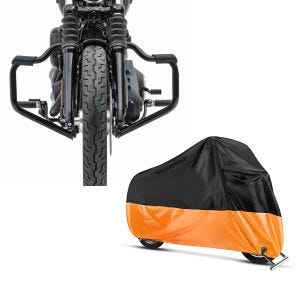 Set: Sturzbügel Mustache für Harley Softail Street Bob 18-21 schwarz 32mm Craftride + Abdeckplane Harley Softail Street Bob / Fat Bob / 114 Craftride XXL in schwarz-orange_1