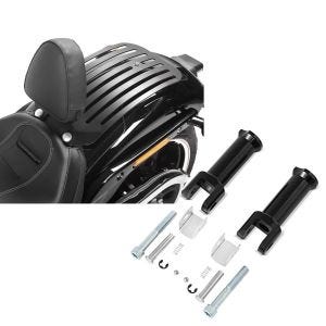 Set: Set Fahrer Rückenlehne Gepäckträger für Harley Breakout / 114 18-20 Craftride Sissybar + Sozius Fussrasten-Halter für Harley Davidson Softail 18-21 Craftride schwarz_1