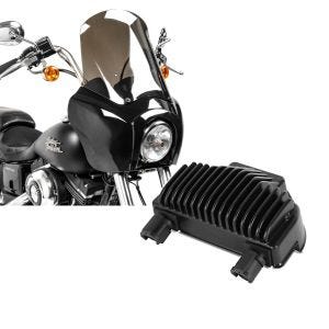 Set: Frontverkleidung für Harley Dyna Low Rider / Street Bob Craftride MG5 mit Scheibe schwarz-rauchgrau + Spannungsregler für Harley-Davidson Dyna Street Bob 08-17 Gleichrichter Laderegler Craftride_1