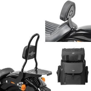 Set: Sissybar CSM + Hecktasche für Harley Softail Street Bob 18-21 abnehmbar mit Gepäckträger Craftride + Fahrer Sissybar für Harley Davidson Softail Street Bob 18-21 Fahrer Rückenlehne Craftride_1