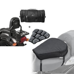 Set: Sissybar XS3 + Hecktasche RB1 für Honda Rebel 500 17-21 mit Gepäckträger Craftride + Motorrad Luftkissen Honda Rebel 500 Sitzbank Tourtecs Air M schwarz_1