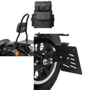 Set: Sissybar CSM + Hecktasche für Harley Softail Street Bob 18-21 abnehmbar mit Gepäckträger Craftride + Seitlicher Kennzeichenhalter für Harley Davidson Softail 18-21 Craftride schwarz_1