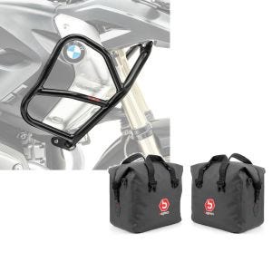Set: Verkleidungsschutzbügel XL für BMW R 1200 GS 08-12 Tank-Sturzbügel oben + Aluminium Koffer Innentasche für BMW R 1200 GS / Adventure 04-18 rechts und links Bagtecs_1