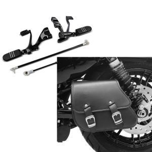 Set: Vorverlegte Fußrastenanlage für Harley Sportster Forty-Eight 48 10-13 Craftride schwarz + Schwingentasche + Halter für Harley Sportster Forty-Eight 48 10-20 Craftride_1