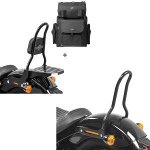Set: Sissybar CSM + Hecktasche für Harley Softail Street Bob 18-21 abnehmbar mit Gepäckträger Craftride + Sissybar für Harley Davidson Softail 18-21 Craftride Tampa S schwarz_1