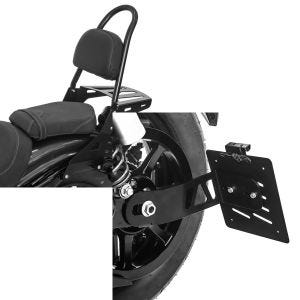 Set: Sissybar Yamaha XV 950 / R 14-20 Craftride Rider-XL inkl. Gepäckträger schwarz + Seitlicher Kennzeichenhalter für Yamaha XV 950 / R 14-20 Craftride schwarz_1