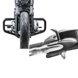 Set: Sturzbügel Mustache II für Harley Dyna Street Bob 06-17 schwarz + LED Lenkerblinker für Harley Davidson Dyna Street Bob Lumitecs Blinker M2 getönt_1
