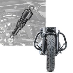 Set: Stoßdämpfer 10,5 Zoll Harley Sportster 883 Iron 09-20 Federbeine von Craftride schwarz + Sturzbügel für Harley Davidson Sportster 883 Iron 09-20 HS5 schwarz Craftride_1