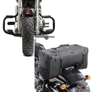 Set: Sturzbügel für Harley Davidson Fat Boy 2000-2017 Craftride Mustache schwarz + Hecktasche für Harley Fat Boy / 114 SQ1 Craftride 52l schwarz_1