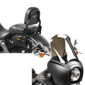 Set: Sissy Bar für Harley Davidson Dyna Street Bob 06-08 schwarz CSS Craftride + Frontverkleidung für Harley Dyna Street Bob 06-17 Craftride MG5 mit Scheibe schwarz-matt rauchgrau_1
